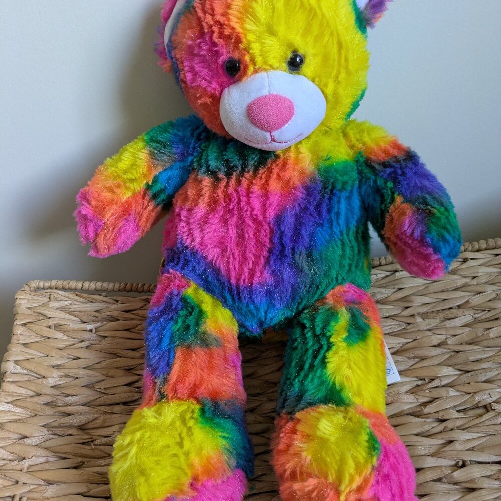 Build a Bear Workshop Neon Rainbow Tie-Dye Plush Teddy Bear